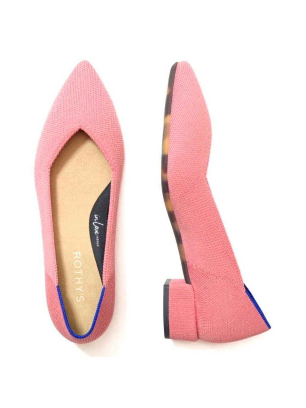 New 10 Rothy’s The High Point Tulip Pink Knit Slip On Block Heels Shoes Leopard